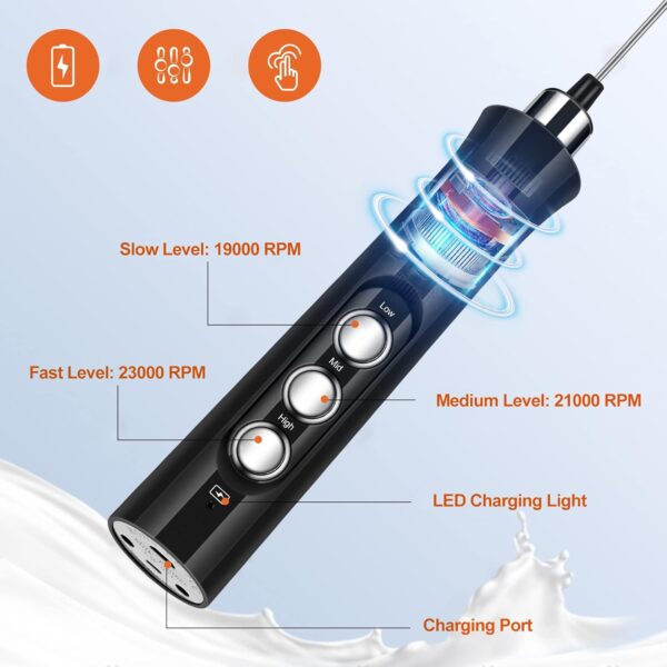 MF02 Rechargeable Milk Frother Handheld Foam Maker with Stainless Whisk for Cappuccino, Latte, Bulletproof Coffee, Keto Diet, Protein Powder, Matcha - Image 4